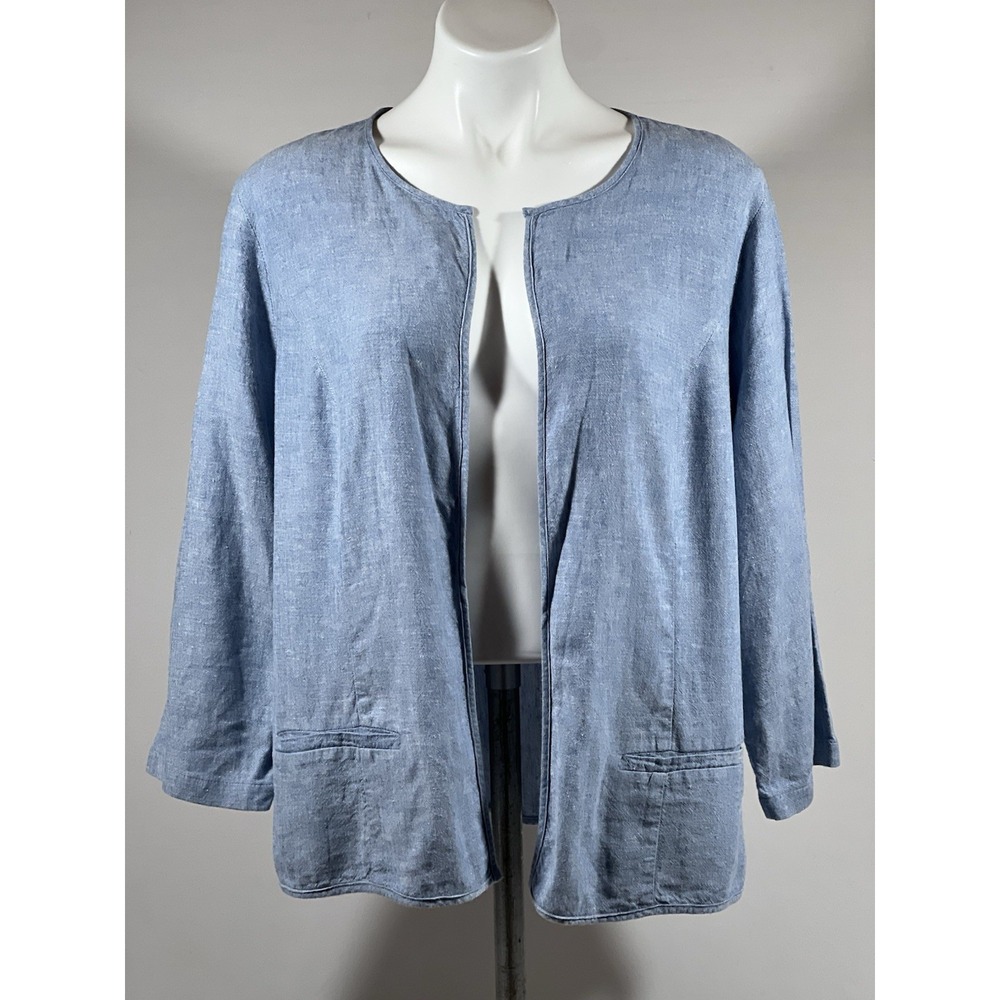 Chico's Open Front‎ Top Women's 2 Blue Boho Beach Casual Lightweight Layer